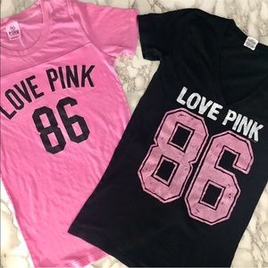 Lot of 2 Victoria’s Secret PINK V-Neck T-Shirts